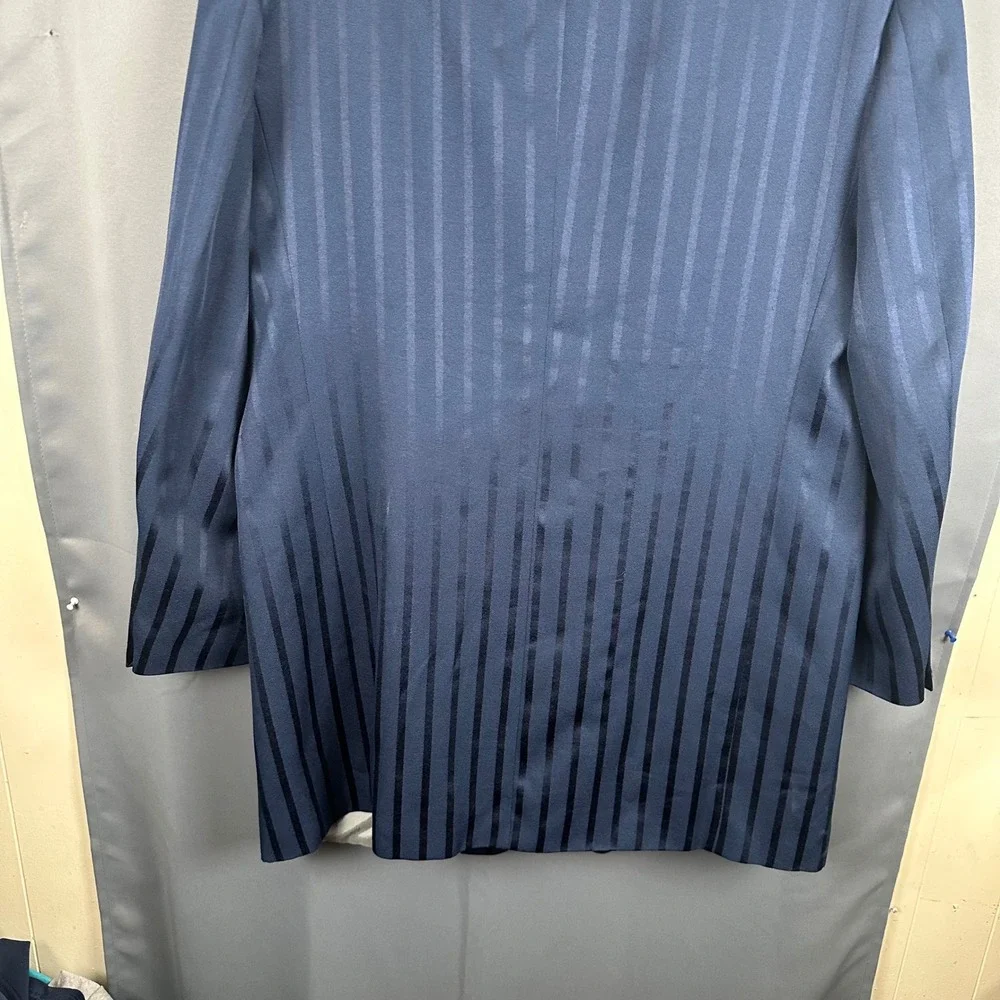 Falcone Curtis Mens 50 Long Navy Blue Pinstripe 3-Button Longline Blazer Jacket
